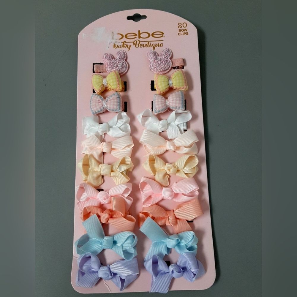 NWOT bebe Baby Boutique 20 Piece Assorted Hair Bow Clips Barrette Set